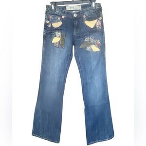 Y A G Deim unique leather Patchwork 3 Y2K  Flower Embroidered boots Leg Low Rise